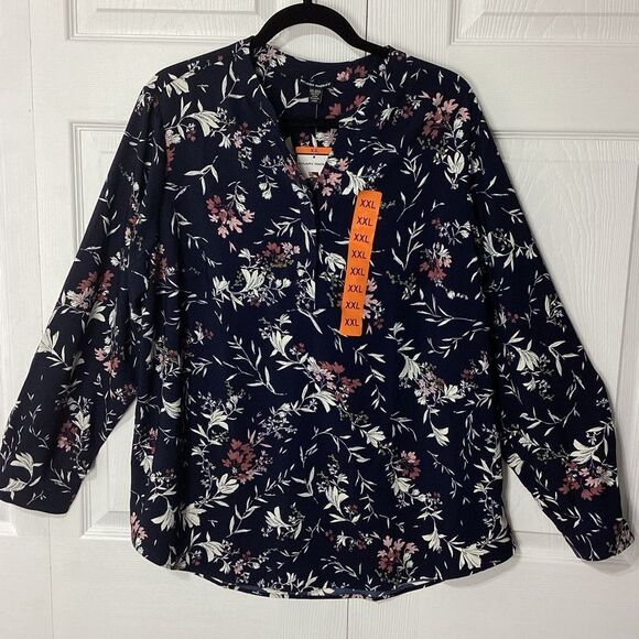 Hilary Radley Floral Blouse Tunic Blue XXL NWT - Picture 1 of 10